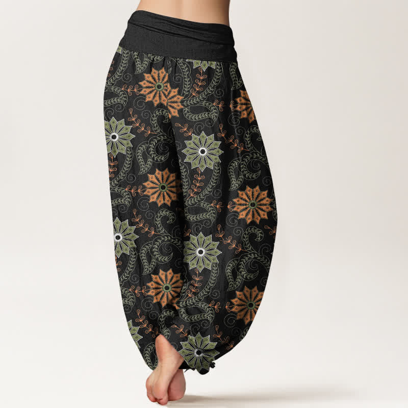 Buddha Stones Pantaloni harem da donna in cotone stile bohémien con motivo mandala e vite, elastico in vita. - image 2