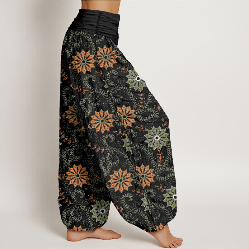 Buddha Stones Pantaloni harem da donna in cotone stile bohémien con motivo mandala e vite, elastico in vita. - image 1