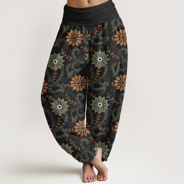 Buddha Stones Pantaloni harem da donna in cotone stile bohémien con motivo mandala e vite, elastico in vita. - Nero - US16, UK/AU20, EU48 (3XL) - image 0