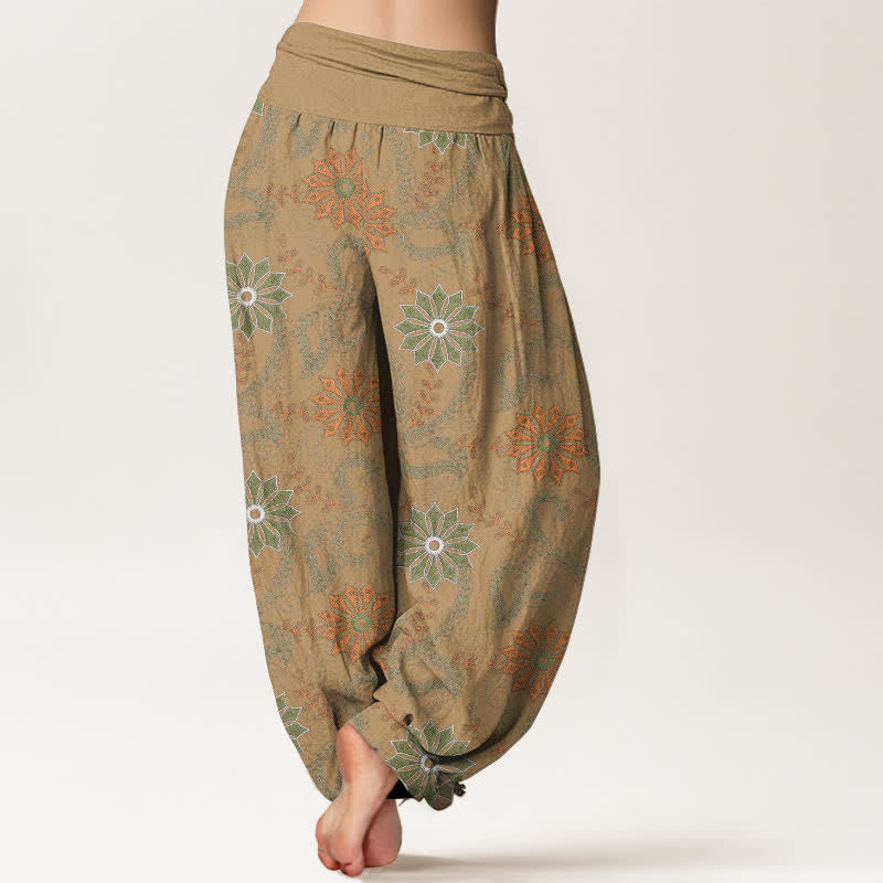 Buddha Stones Pantaloni harem da donna in cotone stile bohémien con motivo mandala e vite, elastico in vita. - image 7