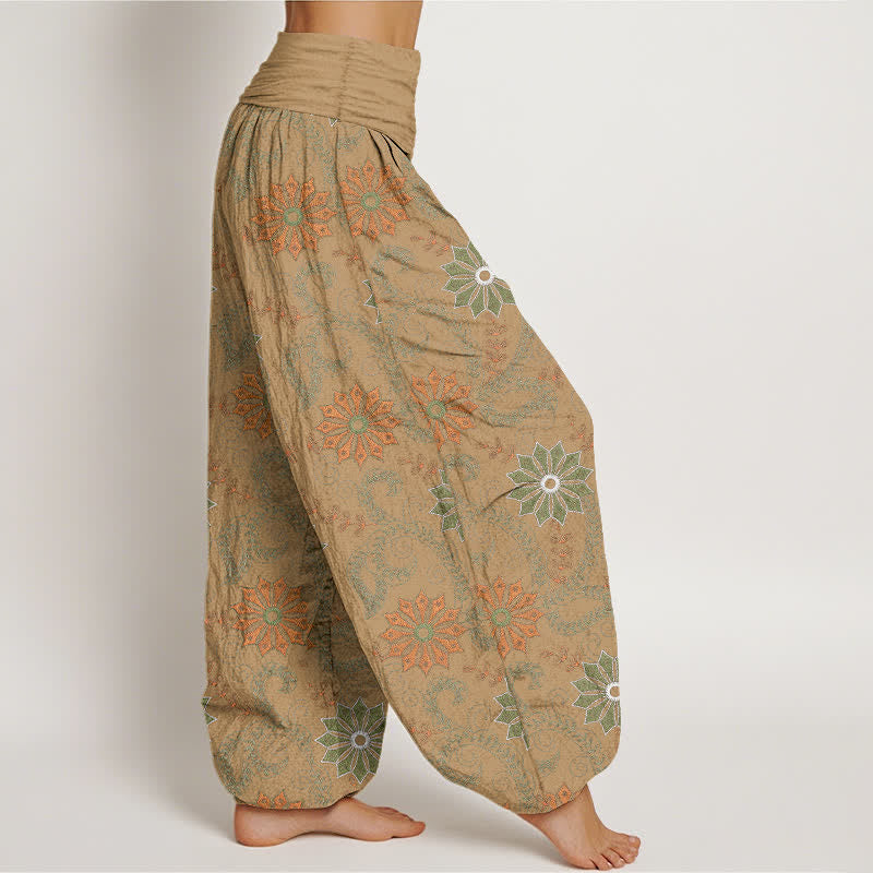 Buddha Stones Pantaloni harem da donna in cotone stile bohémien con motivo mandala e vite, elastico in vita. - image 6