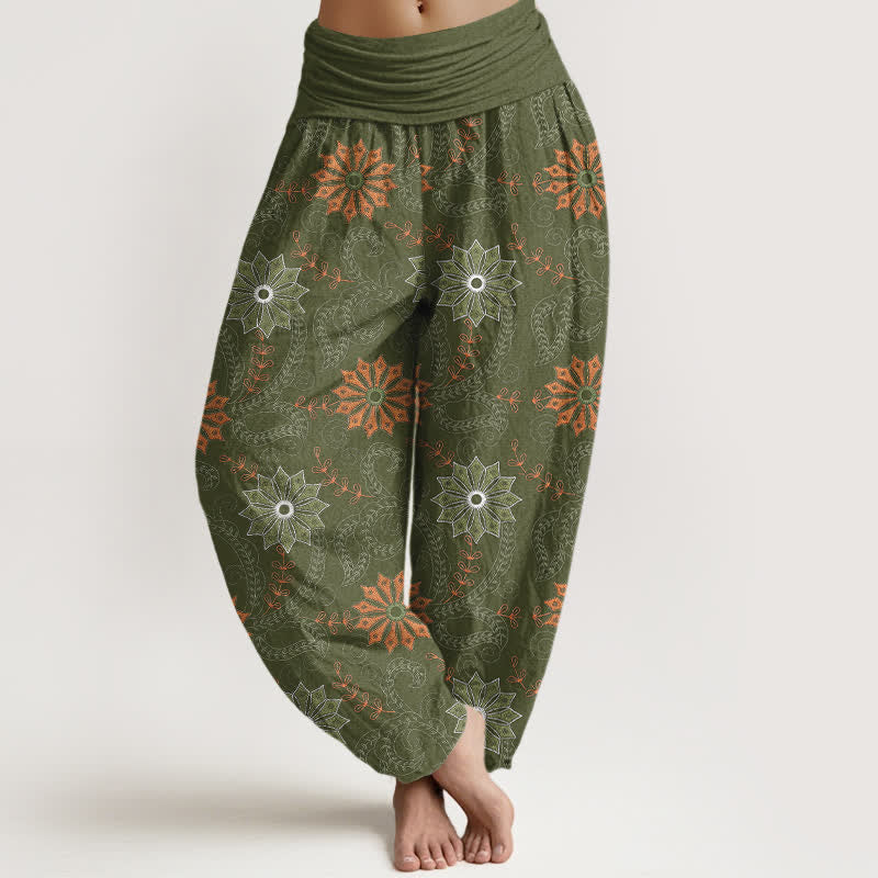 Buddha Stones Pantaloni harem da donna in cotone stile bohémien con motivo mandala e vite, elastico in vita. - Verde oliva scuro - US16, UK/AU20, EU48 (3XL) - image 8