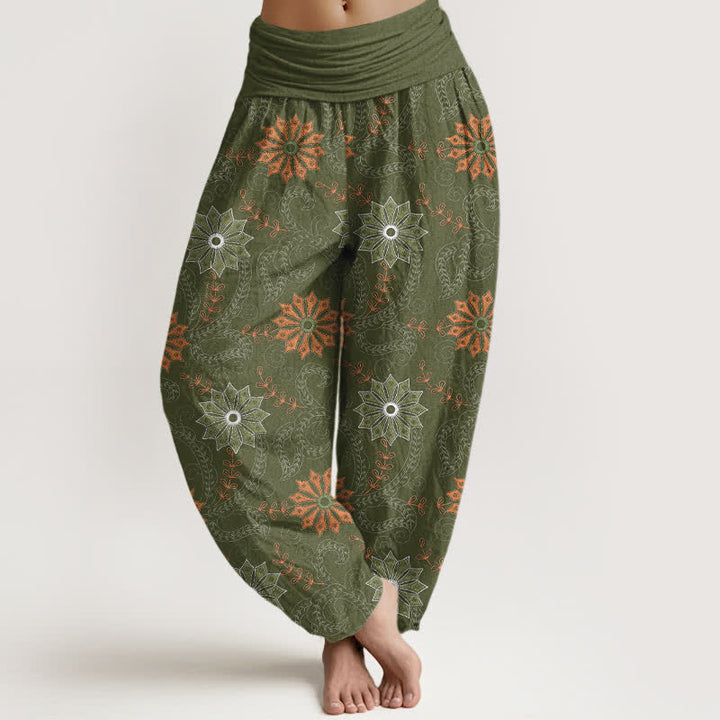 Buddha Stones Pantaloni harem da donna in cotone stile bohémien con motivo mandala e vite, elastico in vita. - Verde oliva scuro - US16, UK/AU20, EU48 (3XL) - image 8
