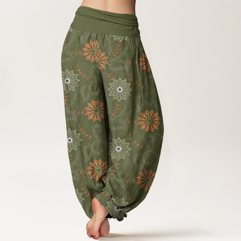 Buddha Stones Pantaloni harem da donna in cotone stile bohémien con motivo mandala e vite, elastico in vita. - image 10
