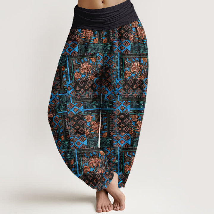 Buddha Stones Pantaloni harem da donna in puro cotone con motivo geometrico bohémien e vita elasticizzata. - Nero - US16, UK/AU20, EU48 (3XL) - image 0