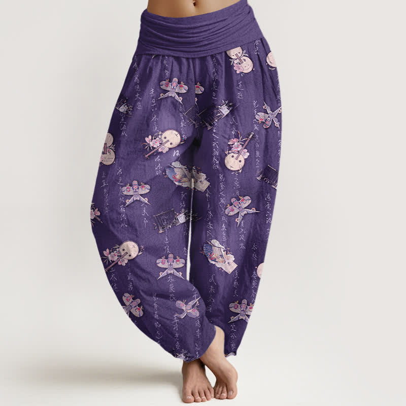 Buddha Stones Pantaloni harem da donna in puro cotone con elastico in vita e motivo calligrafico a forma di aquilone. - Indaco - US16, UK/AU20, EU48 (3XL) - image 5