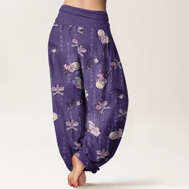 Buddha Stones Pantaloni harem da donna in puro cotone con elastico in vita e motivo calligrafico a forma di aquilone. - image 7