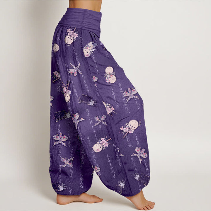 Buddha Stones Pantaloni harem da donna in puro cotone con elastico in vita e motivo calligrafico a forma di aquilone. - image 6