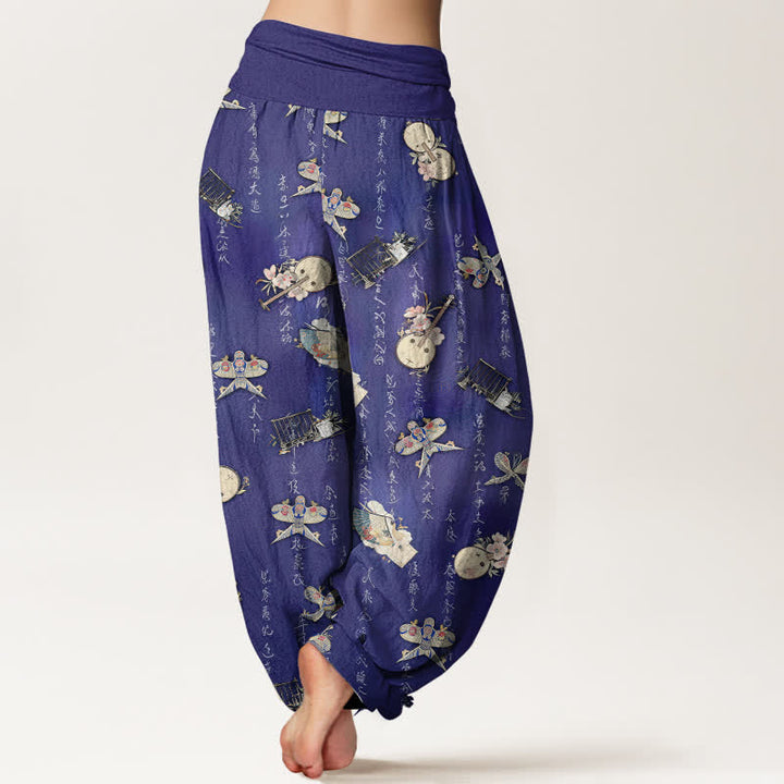 Buddha Stones Pantaloni harem da donna in puro cotone con elastico in vita e motivo calligrafico a forma di aquilone. - image 10