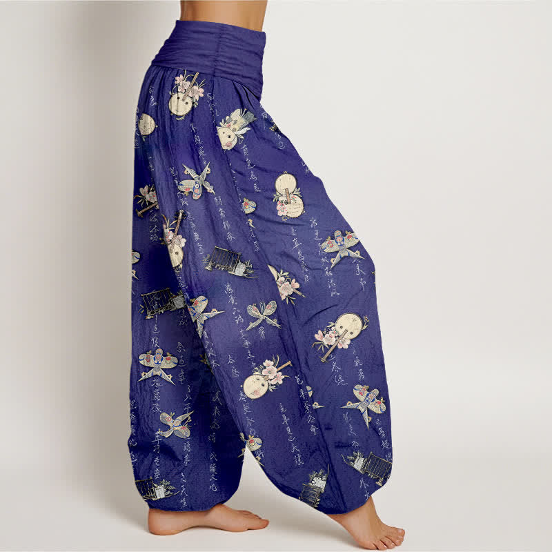 Buddha Stones Pantaloni harem da donna in puro cotone con elastico in vita e motivo calligrafico a forma di aquilone. - image 9