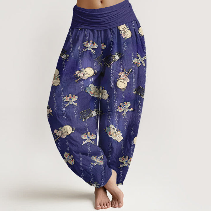 Buddha Stones Pantaloni harem da donna in puro cotone con elastico in vita e motivo calligrafico a forma di aquilone. - Blu ardesia scuro - US16, UK/AU20, EU48 (3XL) - image 8