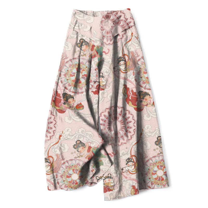 Buddha Stones Pantaloni da donna in cotone e lino con elastico in vita e gamba larga, fantasia floreale e tasche. - Rosa lavanda - US16, UK/AU20, EU48 (3XL) - image 0