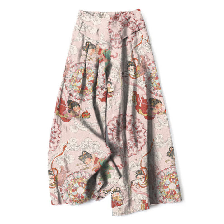 Buddha Stones Pantaloni da donna in cotone e lino con elastico in vita e gamba larga, fantasia floreale e tasche. - Rosa lavanda - US16, UK/AU20, EU48 (3XL) - image 0