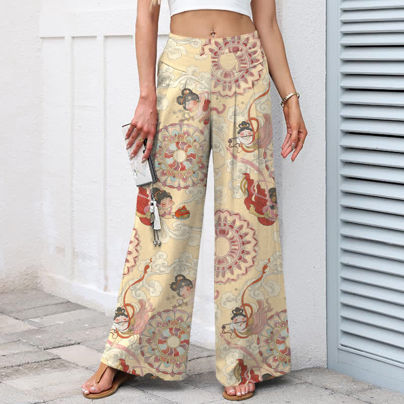 Buddha Stones Pantaloni da donna in cotone e lino con elastico in vita e gamba larga, fantasia floreale e tasche. - image 6