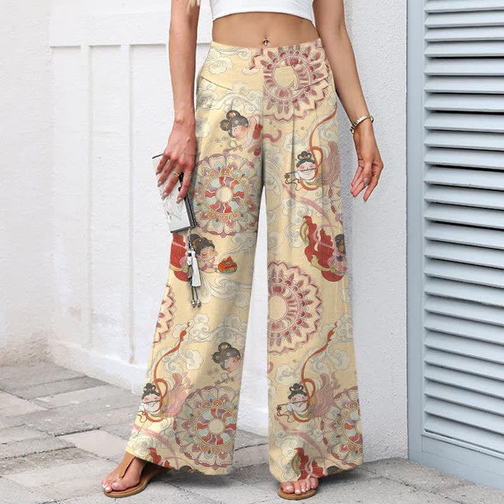 Buddha Stones Pantaloni da donna in cotone e lino con elastico in vita e gamba larga, fantasia floreale e tasche. - image 6