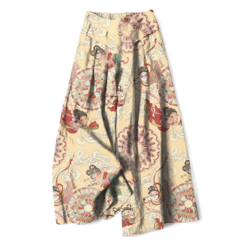 Buddha Stones Pantaloni da donna in cotone e lino con elastico in vita e gamba larga, fantasia floreale e tasche. - Verga d'oro pallida - US16, UK/AU20, EU48 (3XL) - image 5