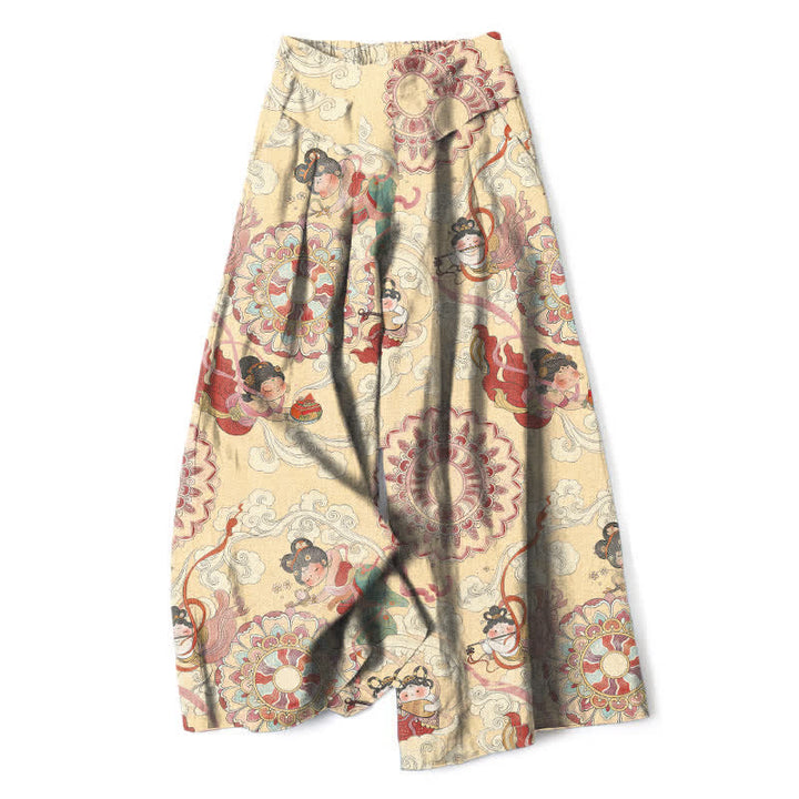 Buddha Stones Pantaloni da donna in cotone e lino con elastico in vita e gamba larga, fantasia floreale e tasche. - Verga d'oro pallida - US16, UK/AU20, EU48 (3XL) - image 5