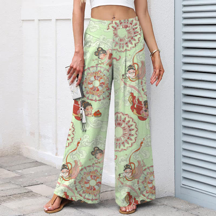 Buddha Stones Pantaloni da donna in cotone e lino con elastico in vita e gamba larga, fantasia floreale e tasche. - image 8