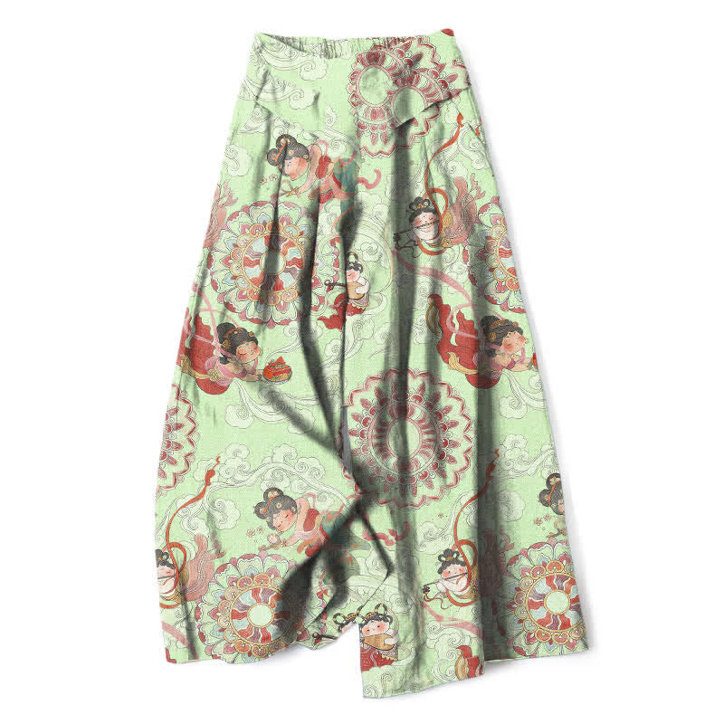 Buddha Stones Pantaloni da donna in cotone e lino con elastico in vita e gamba larga, fantasia floreale e tasche. - Melata - US16, UK/AU20, EU48 (3XL) - image 7