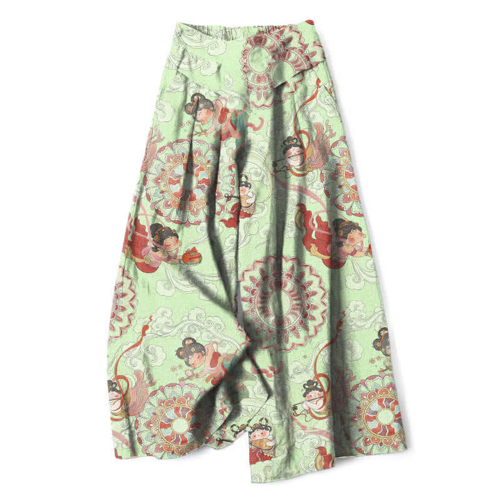 Buddha Stones Pantaloni da donna in cotone e lino con elastico in vita e gamba larga, fantasia floreale e tasche. - Melata - US16, UK/AU20, EU48 (3XL) - image 7