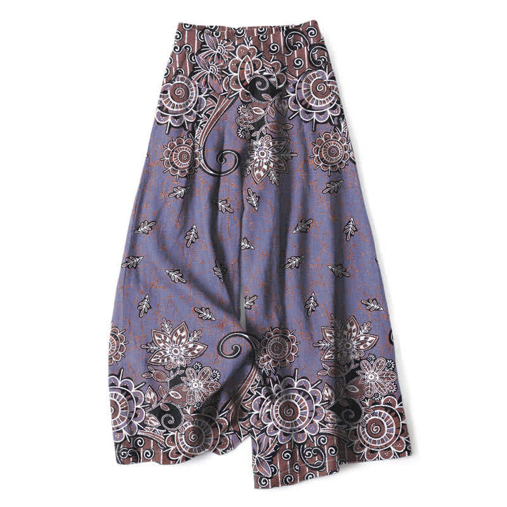 Buddha Stones Pantaloni da donna in cotone e lino con elastico in vita e gamba larga, fantasia mandala bohémien, con tasche. - Grigio ardesia - US16, UK/AU20, EU48 (3XL) - image 5