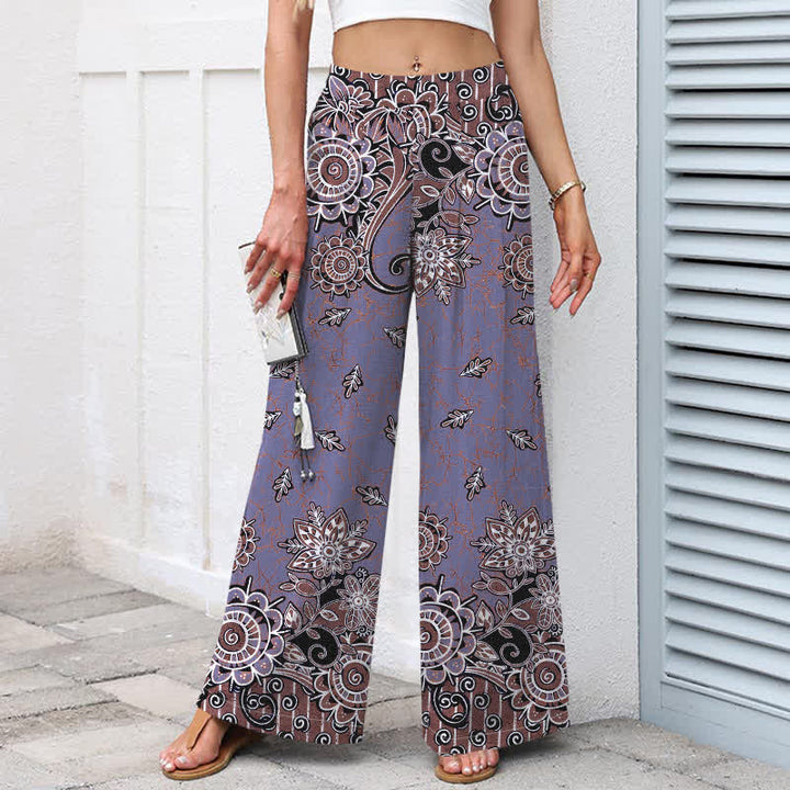 Buddha Stones Pantaloni da donna in cotone e lino con elastico in vita e gamba larga, fantasia mandala bohémien, con tasche. - image 6