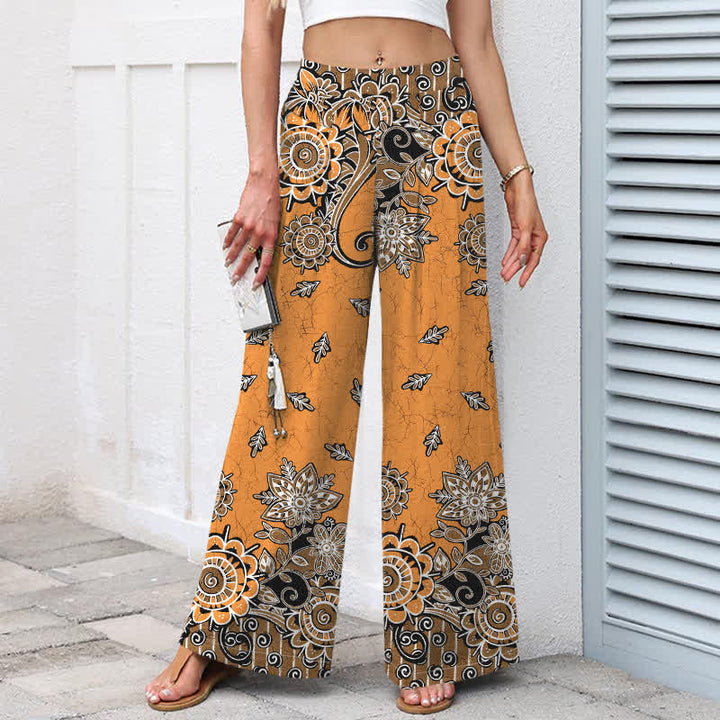 Buddha Stones Pantaloni da donna in cotone e lino con elastico in vita e gamba larga, fantasia mandala bohémien, con tasche. - image 8