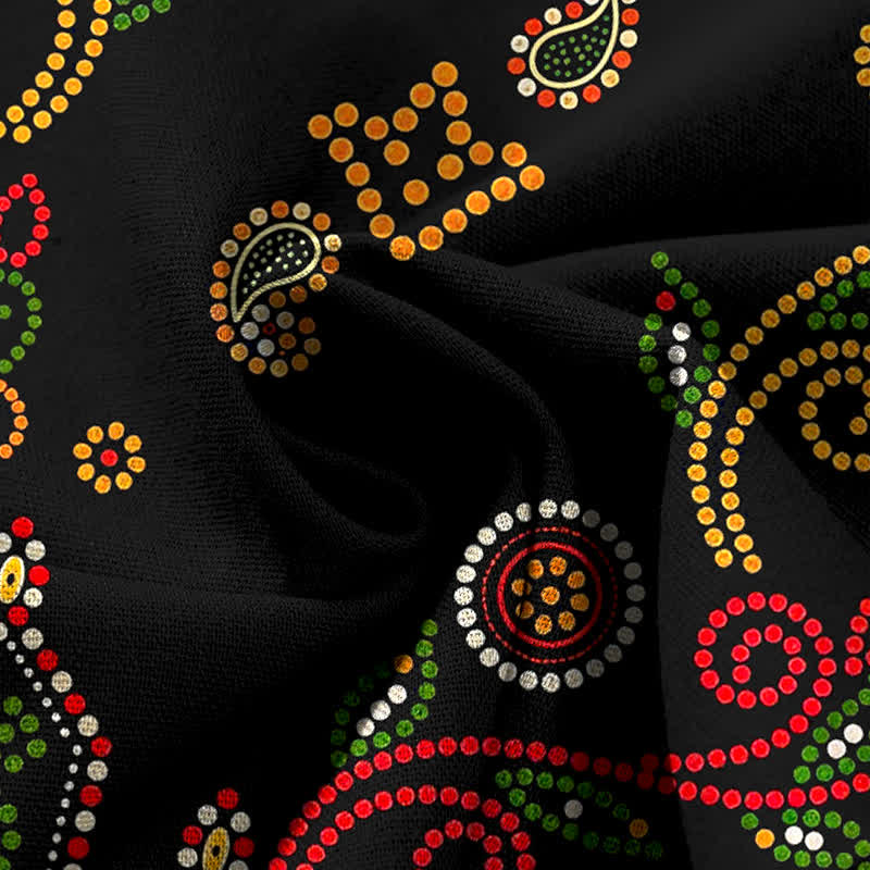 Buddha Stones Pantaloni da donna a gamba larga con elastico in vita e tasche, in cotone e lino, con fantasia floreale d'ispirazione folk. - image 4