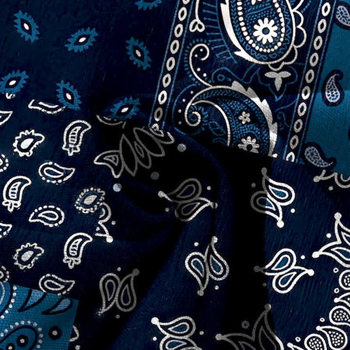 Buddha Stones Pantaloni da donna a gamba larga con elastico in vita e tasche, in cotone e lino, con motivo patchwork paisley vintage. - image 4