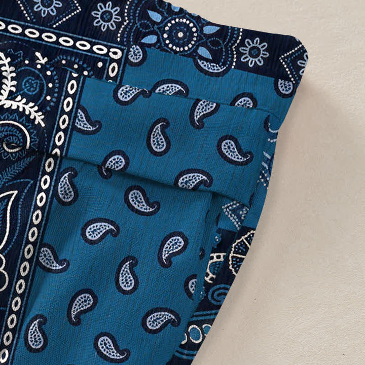 Buddha Stones Pantaloni da donna a gamba larga con elastico in vita e tasche, in cotone e lino, con motivo patchwork paisley vintage. - image 3