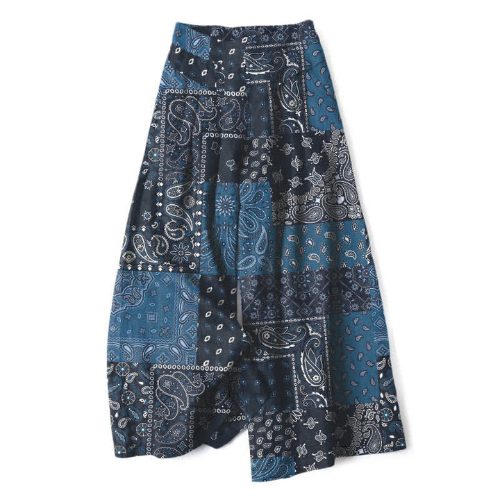 Buddha Stones Pantaloni da donna a gamba larga con elastico in vita e tasche, in cotone e lino, con motivo patchwork paisley vintage. - Marina - US16, UK/AU20, EU48 (3XL) - image 0