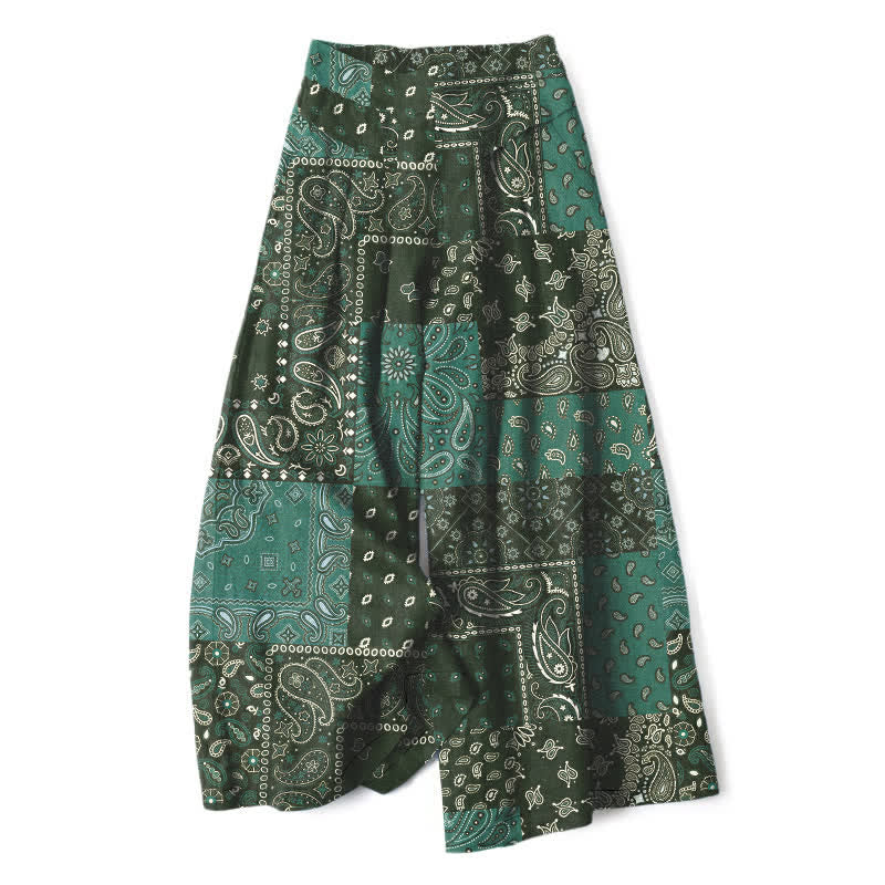 Buddha Stones Pantaloni da donna a gamba larga con elastico in vita e tasche, in cotone e lino, con motivo patchwork paisley vintage. - Verde oliva scuro - US16, UK/AU20, EU48 (3XL) - image 5