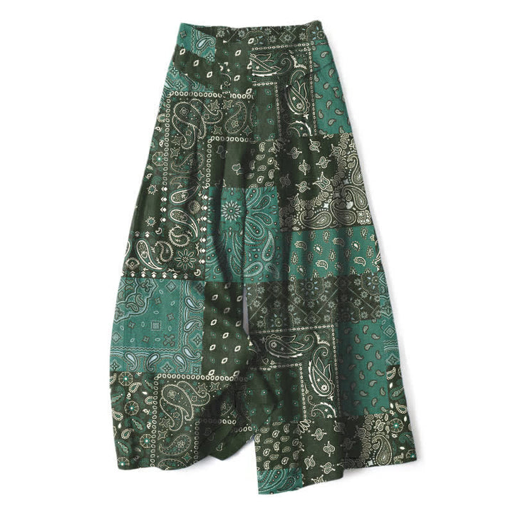 Buddha Stones Pantaloni da donna a gamba larga con elastico in vita e tasche, in cotone e lino, con motivo patchwork paisley vintage. - Verde oliva scuro - US16, UK/AU20, EU48 (3XL) - image 5
