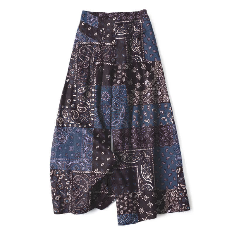 Buddha Stones Pantaloni da donna a gamba larga con elastico in vita e tasche, in cotone e lino, con motivo patchwork paisley vintage. - SteelBlue - US16, UK/AU20, EU48 (3XL) - image 7