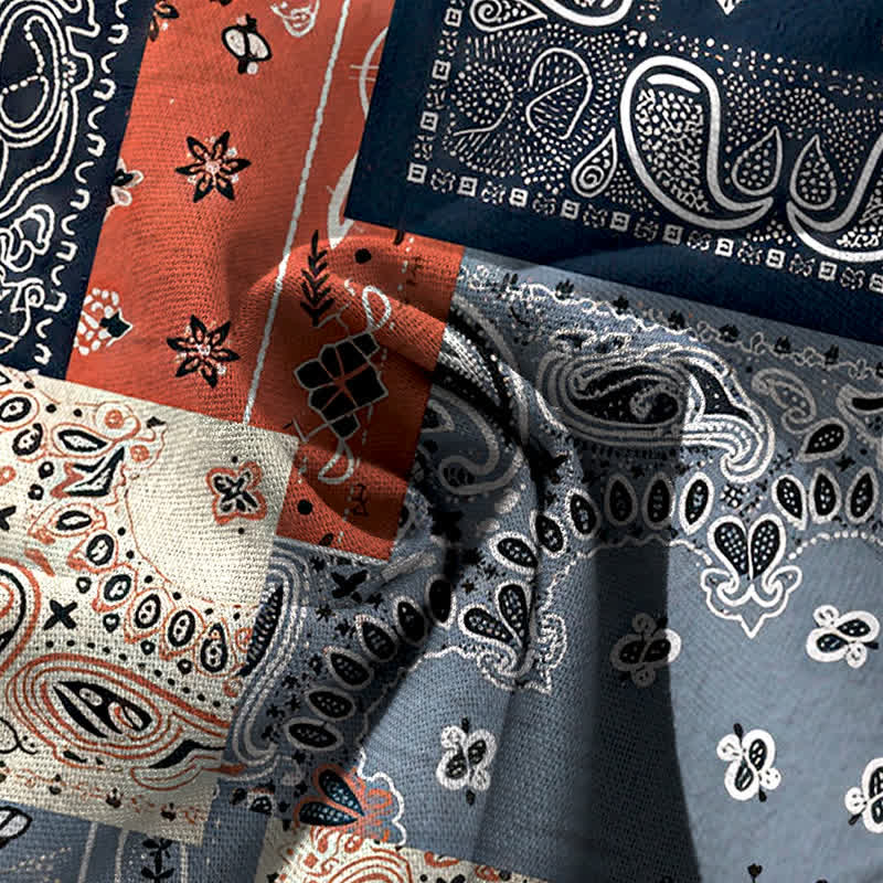 Buddha Stones Pantaloni da donna a gamba larga con elastico in vita e tasche, in cotone e lino, con motivo paisley patchwork. - image 4