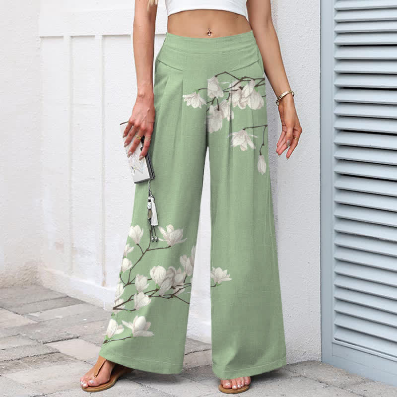 Buddha Stones Pantaloni da donna a gamba larga con elastico in vita e tasche, in cotone e lino, con fantasia floreale vintage. - image 6