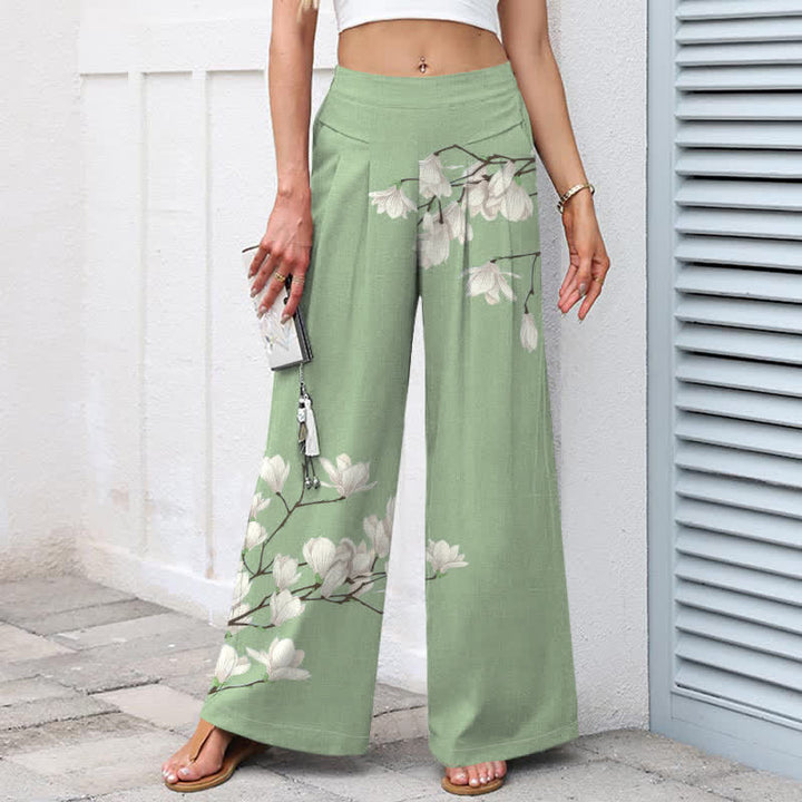 Buddha Stones Pantaloni da donna a gamba larga con elastico in vita e tasche, in cotone e lino, con fantasia floreale vintage. - image 6