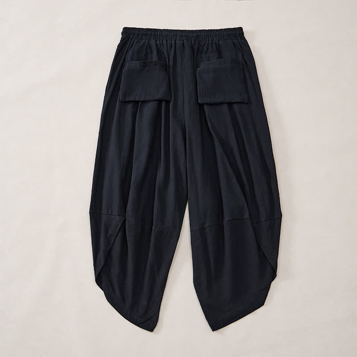 Buddha Stones Pantaloni Capri estivi casual vintage con coulisse e stampa gru, pantaloni harem da uomo con tasca - image 12
