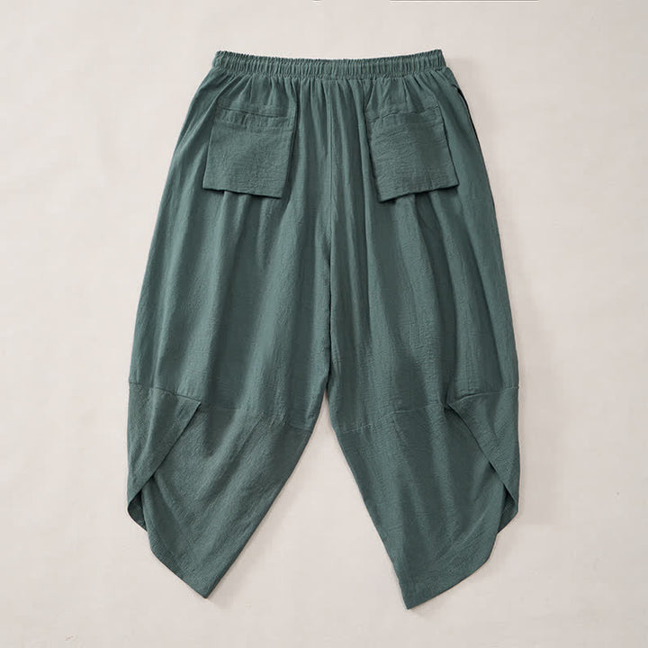 Buddha Stones Pantaloni Capri estivi casual vintage con coulisse e stampa gru, pantaloni harem da uomo con tasca - image 3