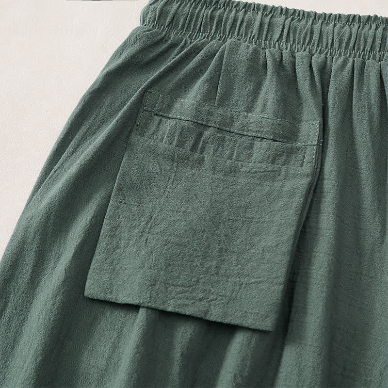 Buddha Stones Pantaloni Capri estivi casual vintage con coulisse e stampa gru, pantaloni harem da uomo con tasca - image 5