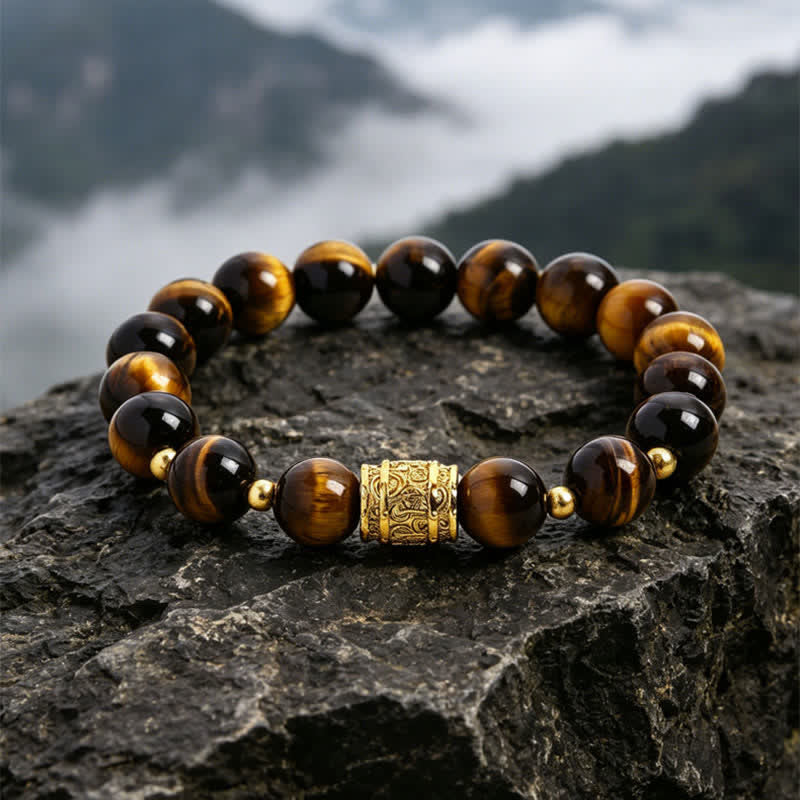 Buddha Stones Braccialetto con perline di ossidiana nera occhio di tigre e simbolo del coraggio - Occhio di tigre (Fiducia ♥ Concentrazione) - image 0