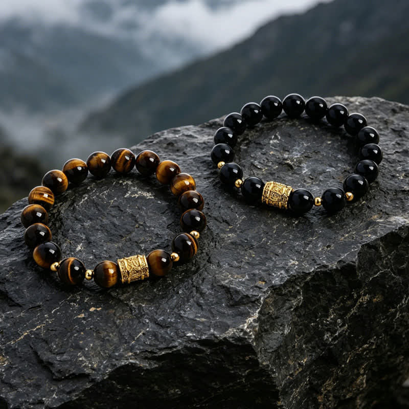 Buddha Stones Braccialetto con perline di ossidiana nera occhio di tigre e simbolo del coraggio - image 18