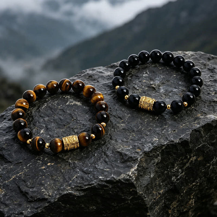 Buddha Stones Braccialetto con perline di ossidiana nera occhio di tigre e simbolo del coraggio - image 18