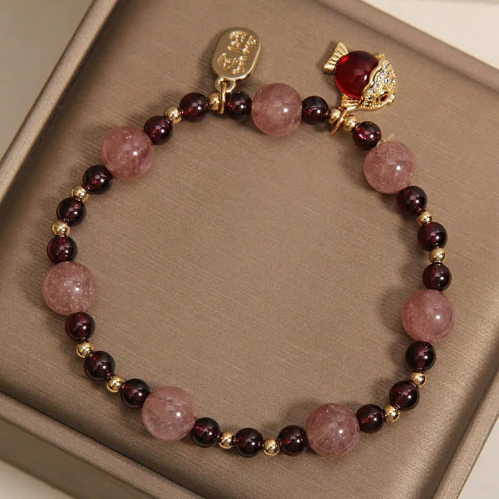 Buddha Stones Braccialetto curativo con personaggio Fu, quarzo fragola, granato e pesce koi. - image 10