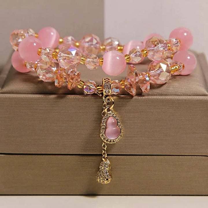Buddha Stones Bracciale a doppio strato con ciondolo a forma di zucca occhio di gatto e perline - Occhio di gatto rosa - image 0
