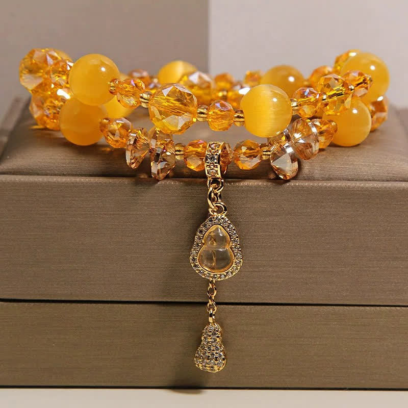 Buddha Stones Bracciale a doppio strato con ciondolo a forma di zucca occhio di gatto e perline - image 6