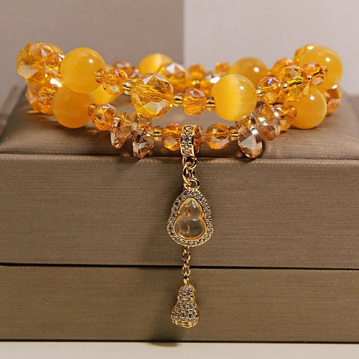 Buddha Stones Bracciale a doppio strato con ciondolo a forma di zucca occhio di gatto e perline - image 6
