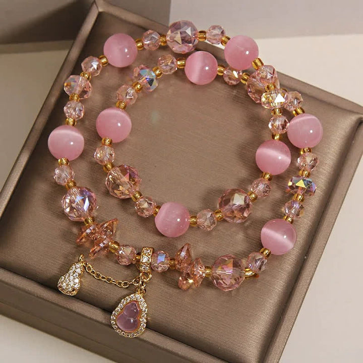 Buddha Stones Bracciale a doppio strato con ciondolo a forma di zucca occhio di gatto e perline - image 3