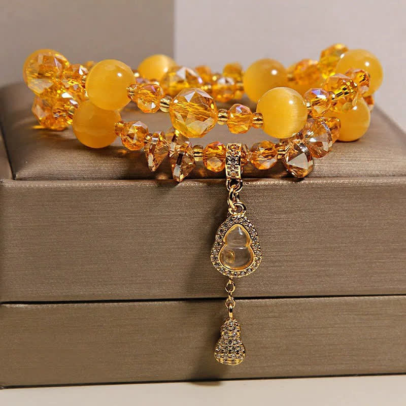 Buddha Stones Bracciale a doppio strato con ciondolo a forma di zucca occhio di gatto e perline - Occhio di gatto giallo - image 5