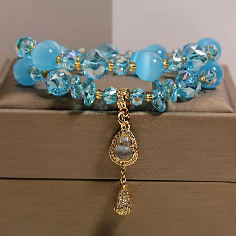 Buddha Stones Bracciale a doppio strato con ciondolo a forma di zucca occhio di gatto e perline - Occhio di gatto blu - image 12